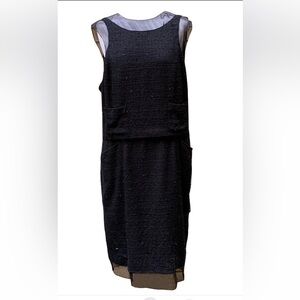Chanel Little Black Sleeveless Dress Chiffon Underlay w Button Details Sz FR 38